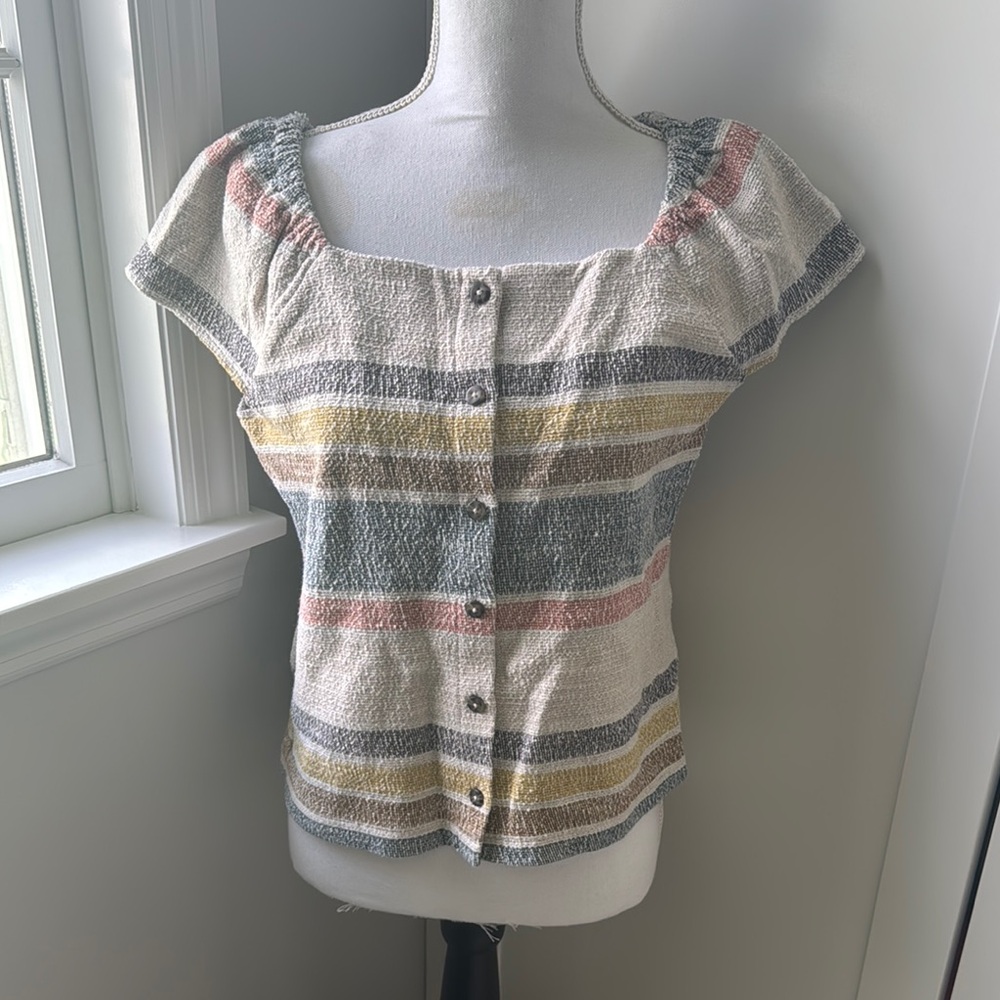 Madewell Cream and Yellow Fitted Buttoned Blouse